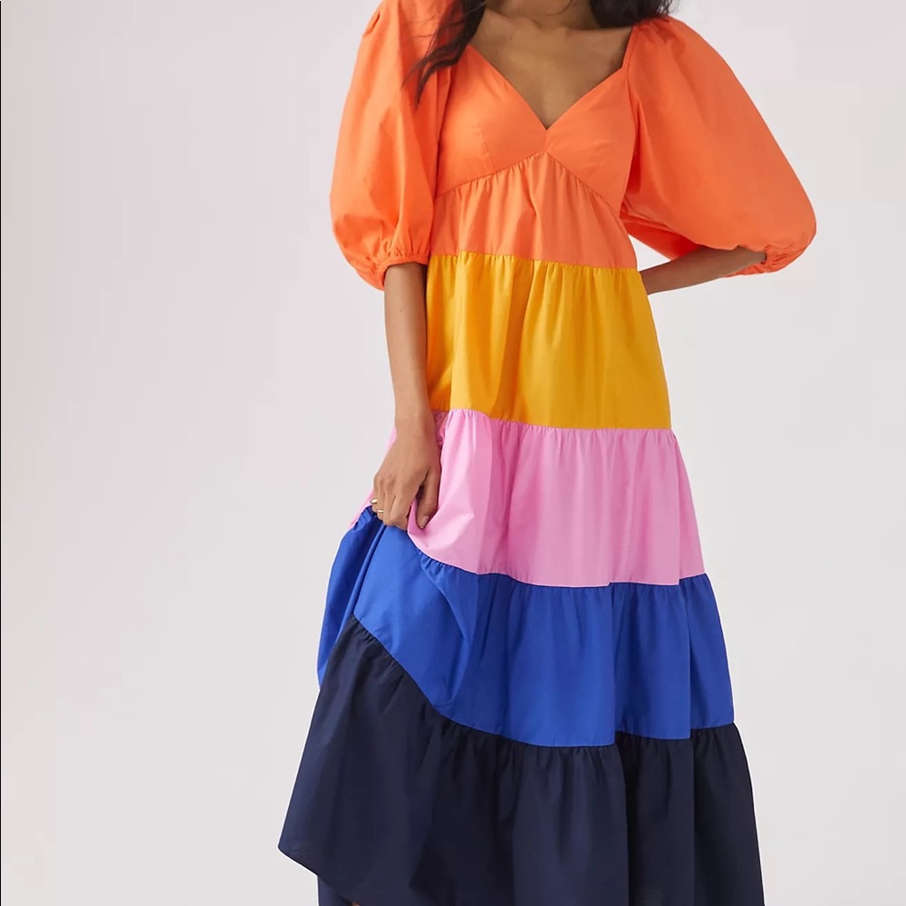 NEW Anthropologie Farm Rio Tiered Colorblocked Maxi Dress Z120-22 - Picture 3 of 3